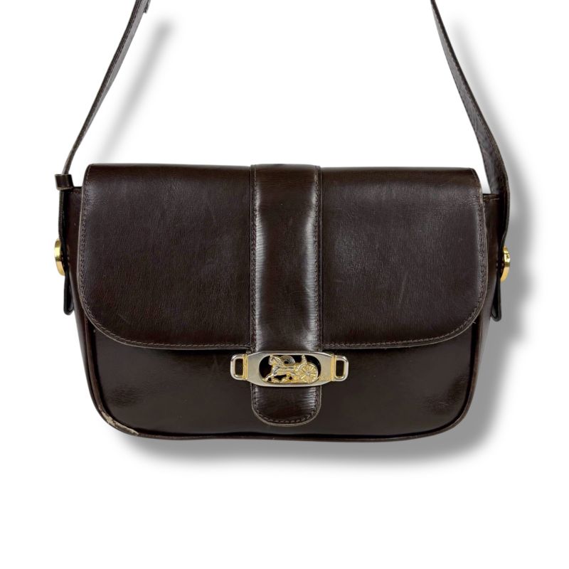 Celine Mini Shoulder Bag Dark Brown Leather Horse Carriage Hardware Horse