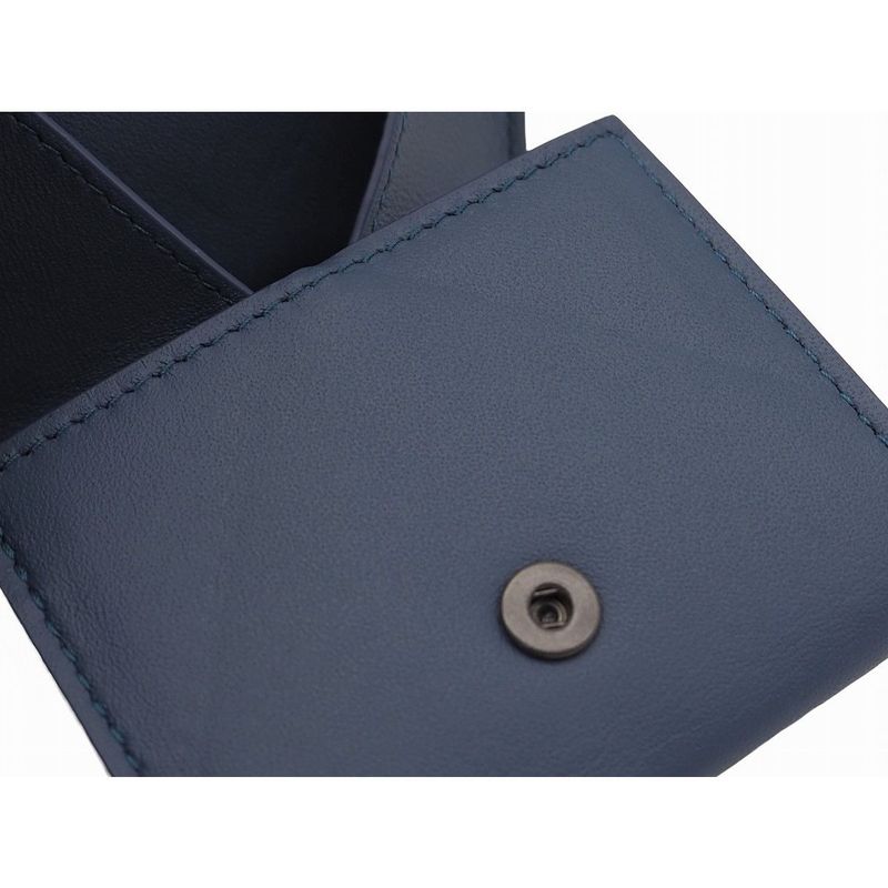 Bottega Veneta Intrecciato Calfskin Black Deep Blue Folding Coin Purse Coin