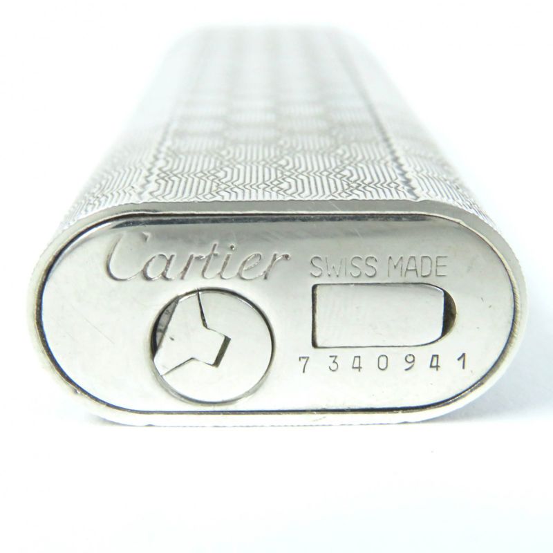Cartier Plaid Oval Gas Lighter Smoking Goods Silver Made In Switzerland Men's