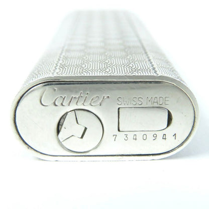 Cartier Plaid Oval Gas Lighter Smoking Goods Silver Made In Switzerland Men's