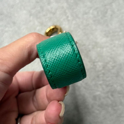 Prada Triangle Logo Plate Key Ring Key Holder Saffiano Leather 1pp142 Green