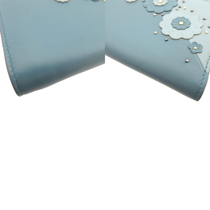 Bottega Veneta Flower Leather Blue Bifold Wallet 0857 Bottega Veneta