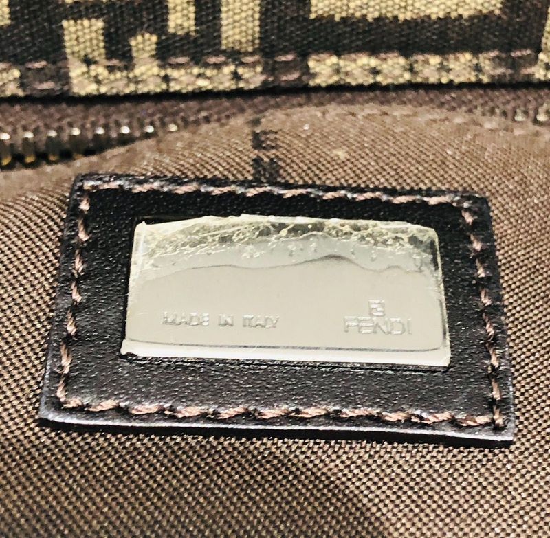 Fendi Mini Handbag 8bn105 Zucca Pattern Pouch Brown Canvas Xleather Ladies