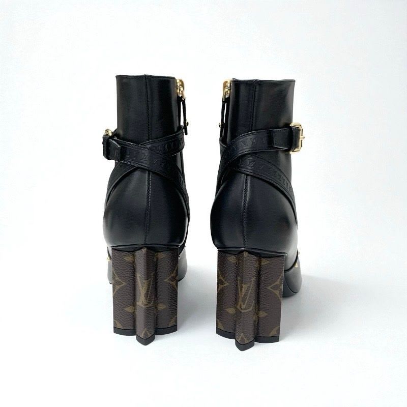 Louis Vuitton Silhouette Line Monogram Boots Short Shoes Leather Black