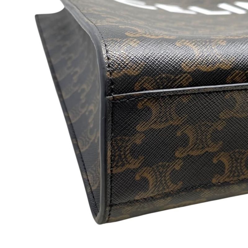 Celine Tote Shoulder Bag Medium Vertical Cabas 194432 Triomphe Black Brown