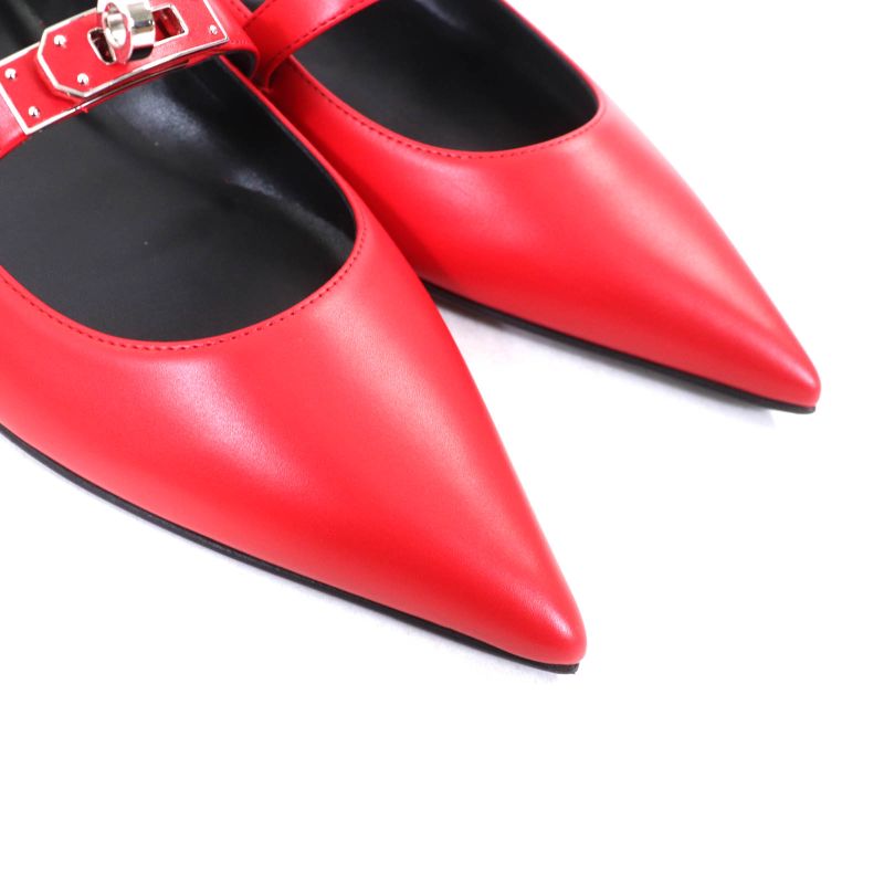 Hermes 25SS 251001z Ballet Shoes Kelly Rouge Vif Kelly Pointed Toe Leather Flat