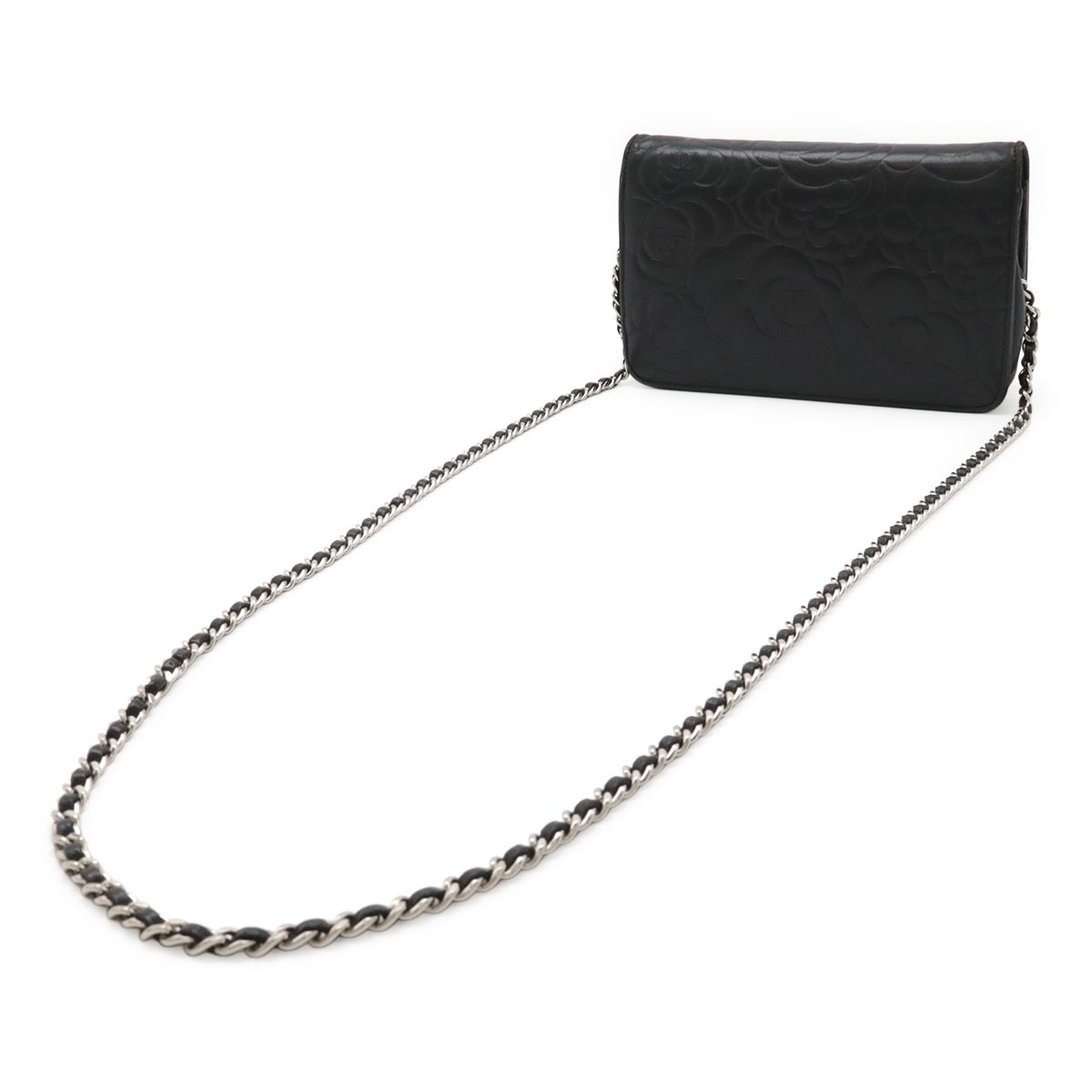 Chanel Camellia Coco Mark Chain Wallet Shoulder Bag Pochette Lambskin Leather