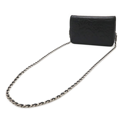 Chanel Camellia Coco Mark Chain Wallet Shoulder Bag Pochette Lambskin Leather