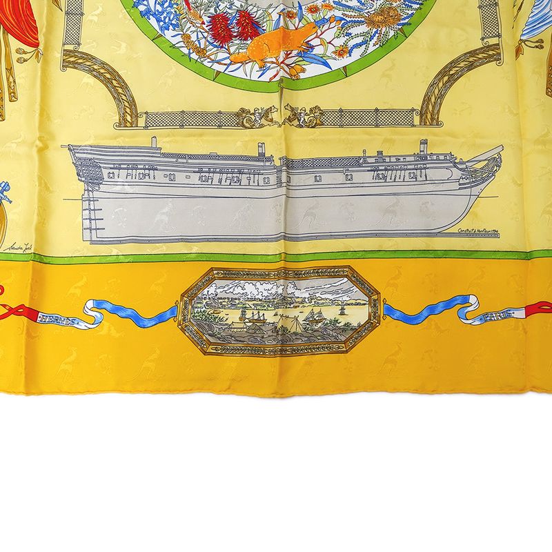 Hermes Scarf Women's Brand Carré 90 LE Geographe Geographer Silk Yellow Large