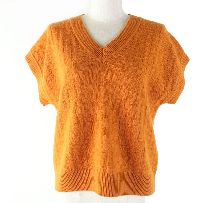 Hermes 2023 3e2639db 100% Wool H-pattern Design V-neck Short-sleeved Knit