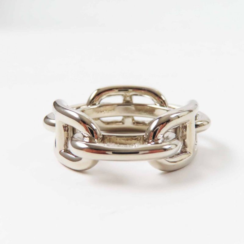 Hermes Lucade Chaine D'ancre Scarf Ring Metal Silver With Box Ladies