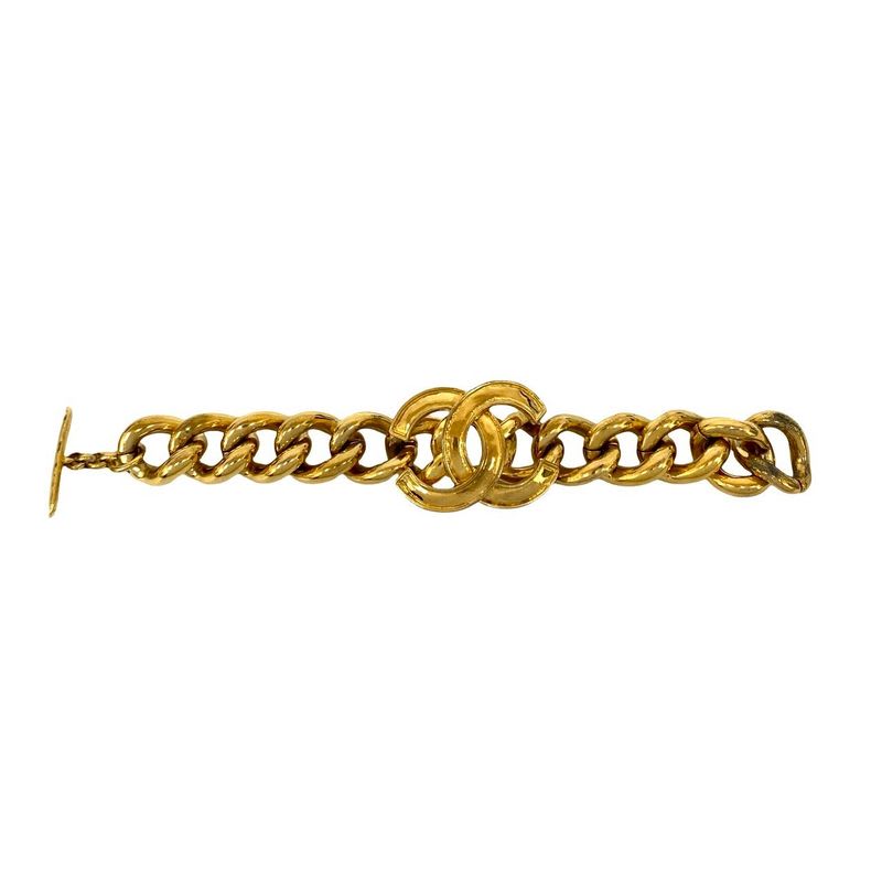 Chanel Vintage Coco Mark Chain Bracelet Bangle Accessory Gold 94P