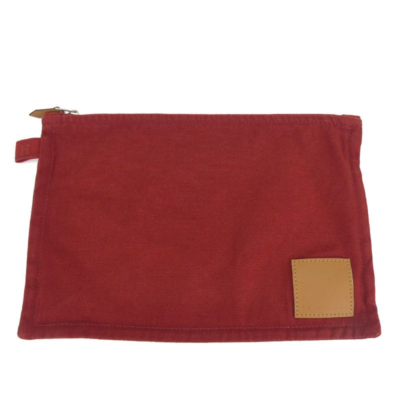 Hermes Pouch Bora Cotton Leather Bordeaux Enji Silver Hardware Flat Multi Pouch