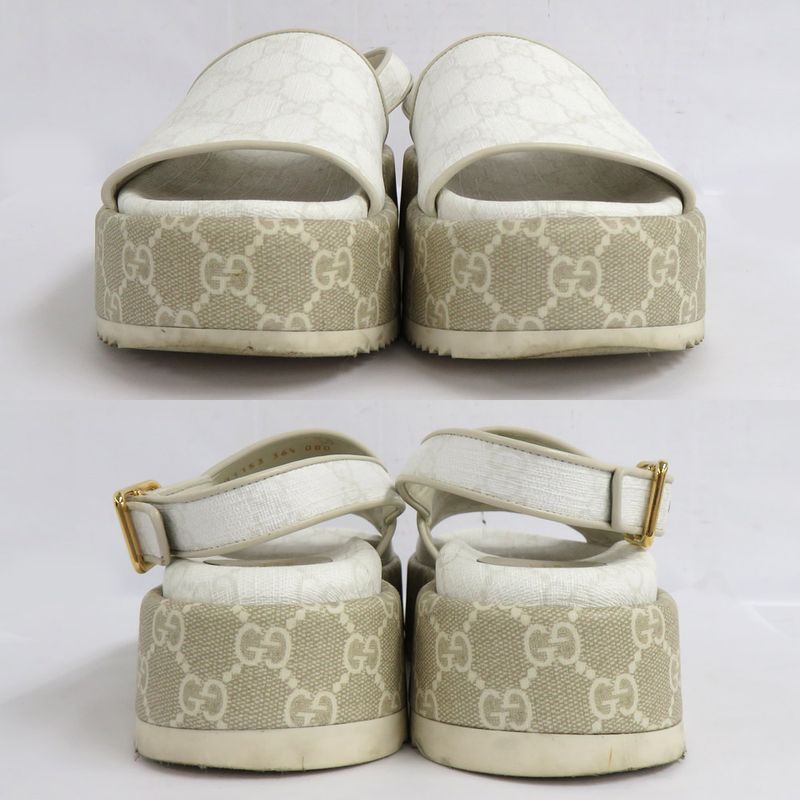 Gucci GG Platform Sandals 701153 Back Strap White Beige 36.5 Thick