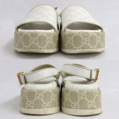 Gucci GG Platform Sandals 701153 Back Strap White Beige 36.5 Thick