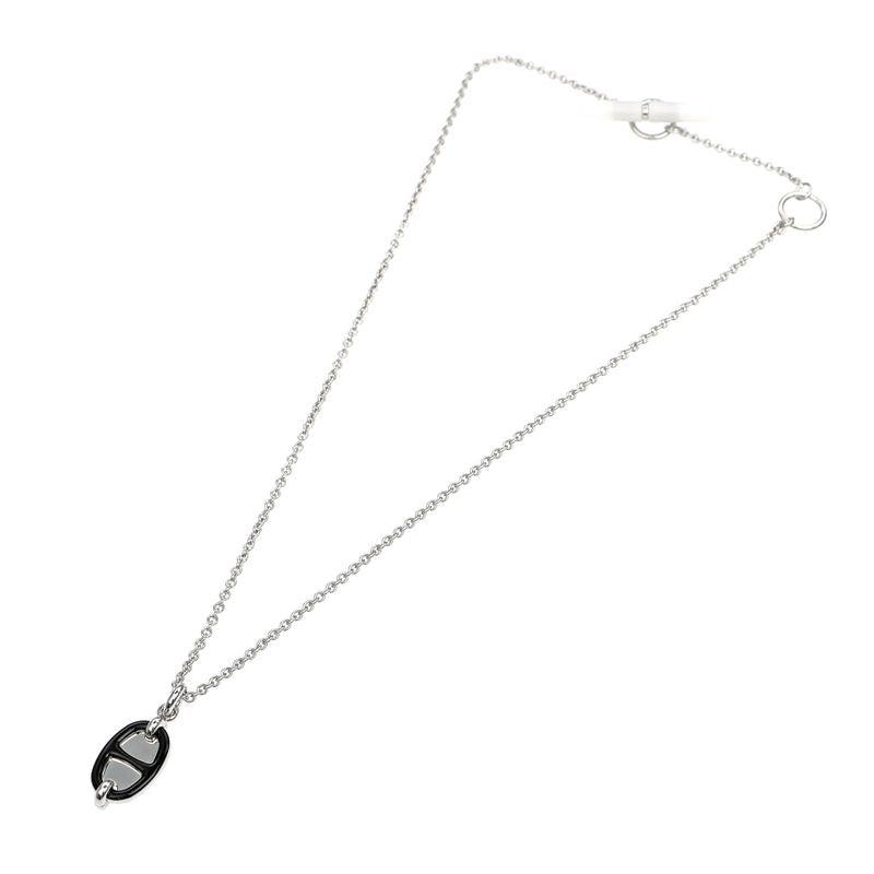 Hermes Necklace Mini Maillon PM Black Silver-color- Chaine D'ancre
