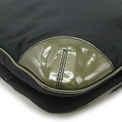 Prada Triangle Logo Shoulder Bag Nylon Enamel Patent Leather NERO Black Antraci