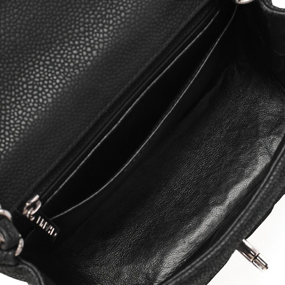 Chanel Shoulder Bag Mini Matelasse Caviar Skin Black Single Flap Turnlock