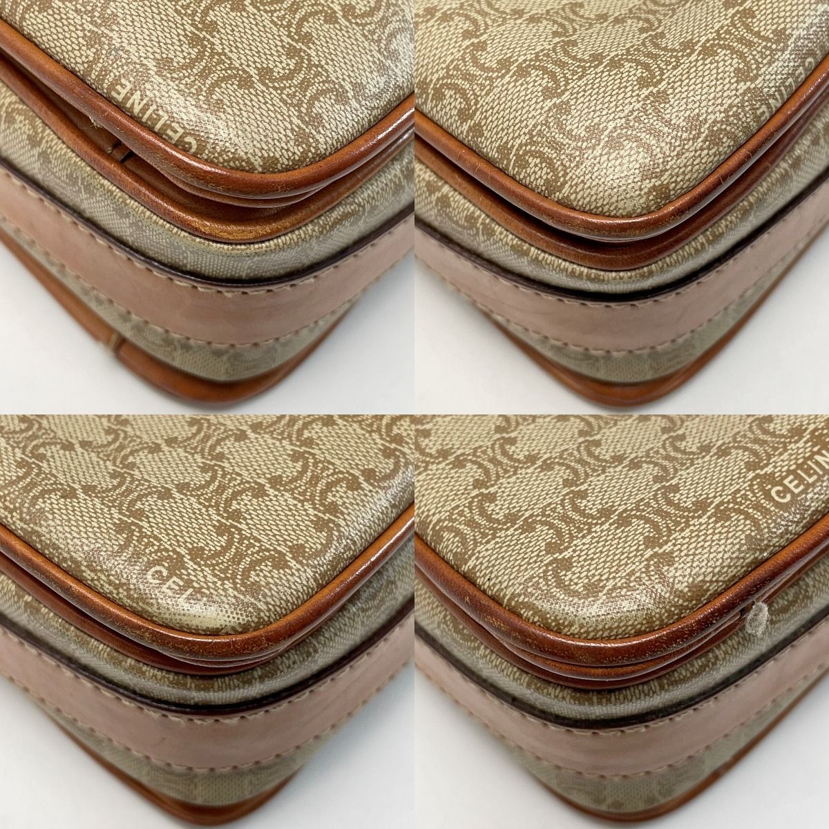 Celine Macadam Pattern Shoulder Bag Pochette Crossbody Ladies Gold Hardware
