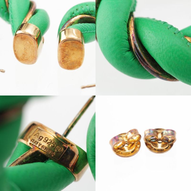 Bottega Veneta Leather Twisted Hoop Earrings Accessories Ag925 Gold And Green