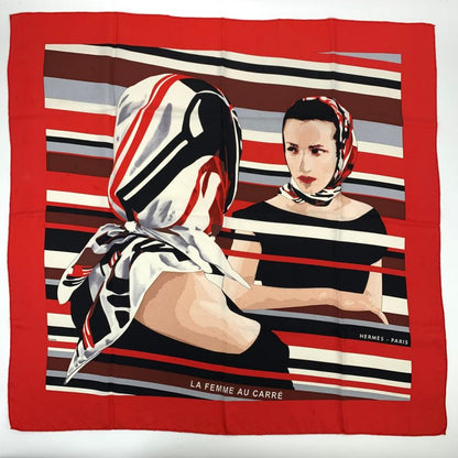 Hermes Carre 90 Pointe LA Femme AU Carre Pointeux Red 100% Silk Scarf