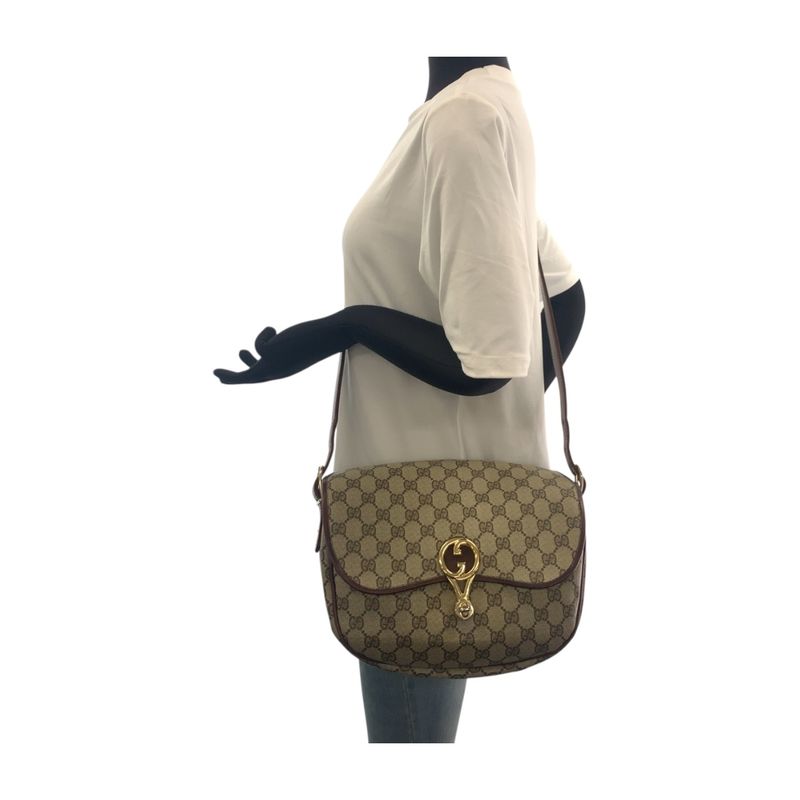 Gucci Vintage Old Gucci Beige Brown Gold Hardware GG Supreme Canvas Crossbody