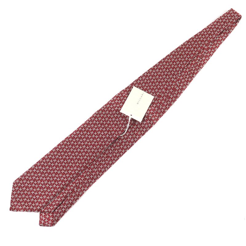 Bvlgari 100% Silk Sette Pieghe Wide Tie Tie Red All Over With Box Made In Italy