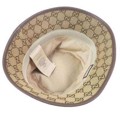 Gucci 576587 GG Canvas Logo Hardware Leather Piping Bucket Hat Beige S/57cm