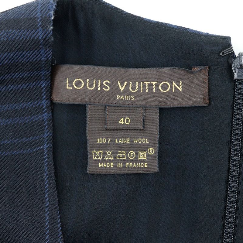 Louis Vuitton Dress Checked Wool Navy Women's Dress