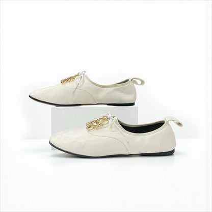 Loewe Flat Shoes Leather White Gold Anagram Soft Derby Lace Up