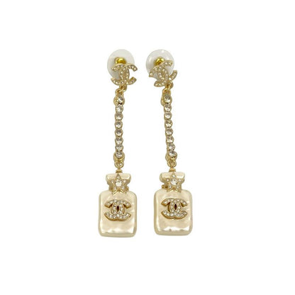 Chanel Perfume Bottle Swing Earrings Coco Mark Fake Pearl 23BS
