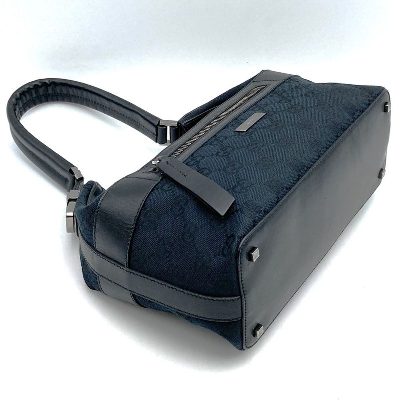 Gucci 001-4302 Handbag Shoulder Bag GG Canvas Black Ladies Men Fashion Vintage