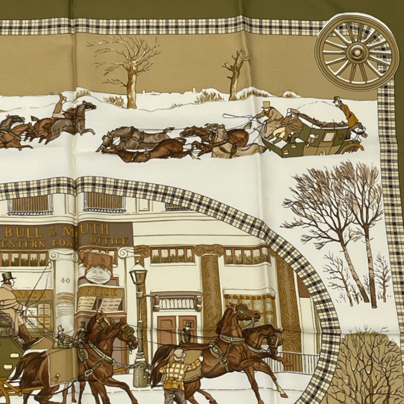 Hermes Scarf Carre 90 Lhiver EN Poste Winter Mail Coach 100% Silk Brown