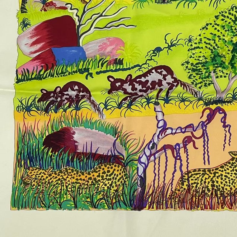 Hermes Carre 90 Nuba Mountain Nuba Mountain Scarf 100% Silk White