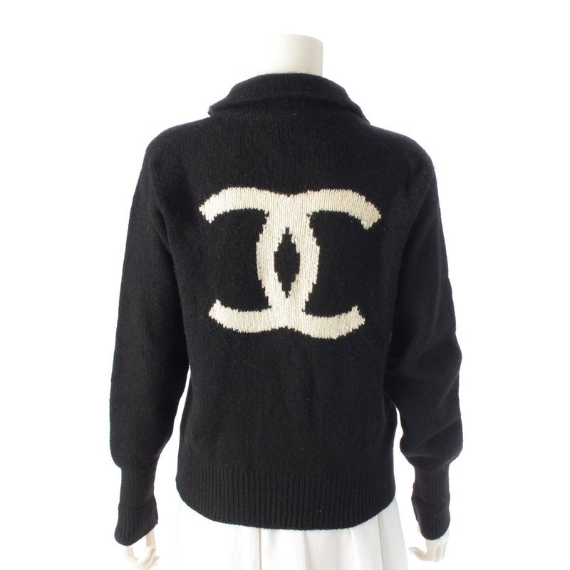 Chanel 96A Cashmere Back Logo Deca Coco Mark High Neck Knit Sweater Top