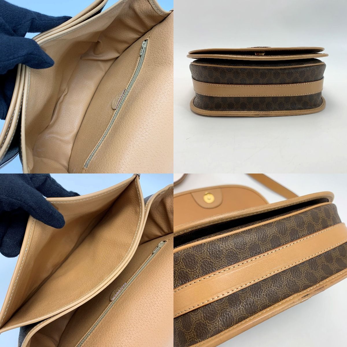 Celine Macadam M14 Brown Shoulder Bag Ladies Gold Hardware