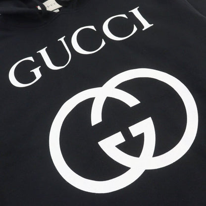 Gucci 475374 100% Cotton Interlocking G Logo Print Pullover Hoodie Black M Made
