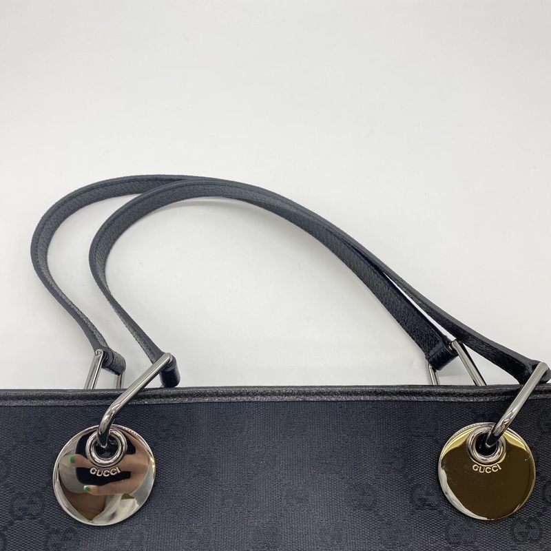 Gucci 120836 Handbag Tote Bag Black GG Canvas Leather Ladies Men Fashion