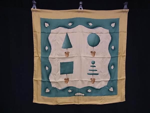 Bvlgari 100% Silk Large Scarf Stole Shawl Women Beige And Green Fb7027