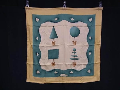 Bvlgari 100% Silk Large Scarf Stole Shawl Women Beige And Green Fb7027