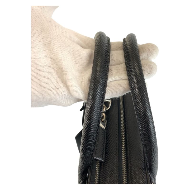 Prada Saffiano Black Silver Hardware Leather Business Bag Briefcase Men 505510