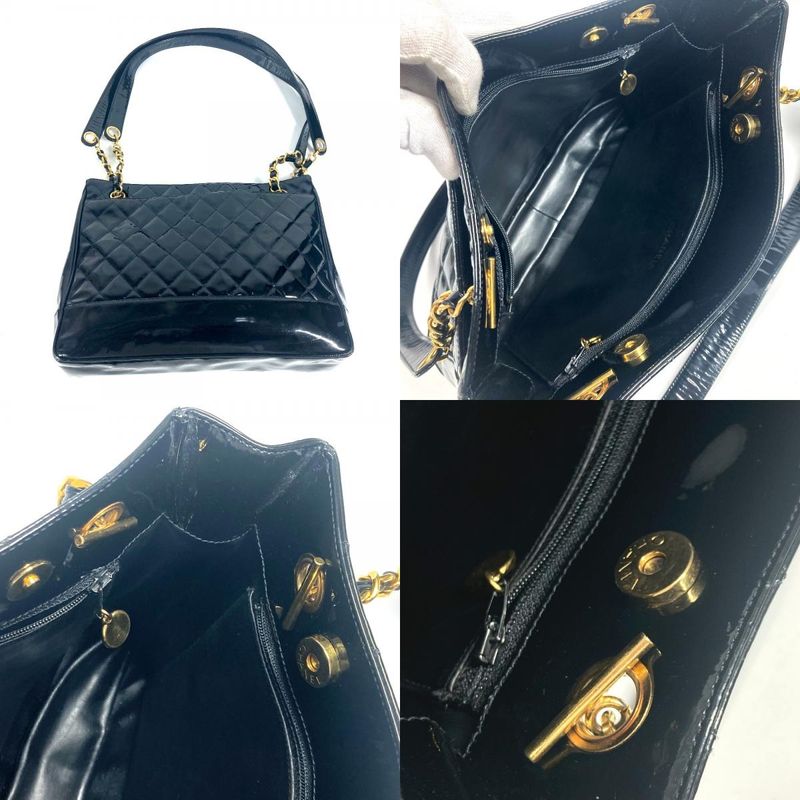 Chanel Shoulder Bag Quilted Enamel Black