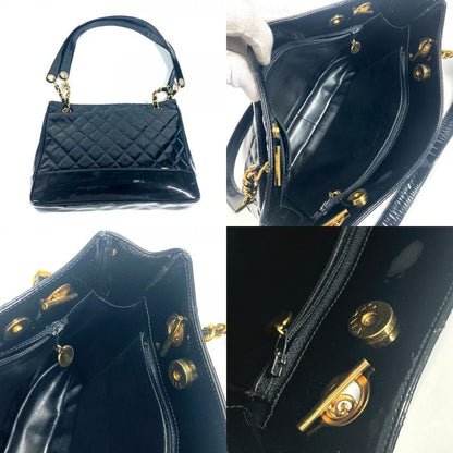 Chanel Shoulder Bag Quilted Enamel Black