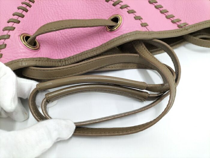 YVES Saint Laurent Neo Double Reversible Tote Bag Leather Pink Brown 284650