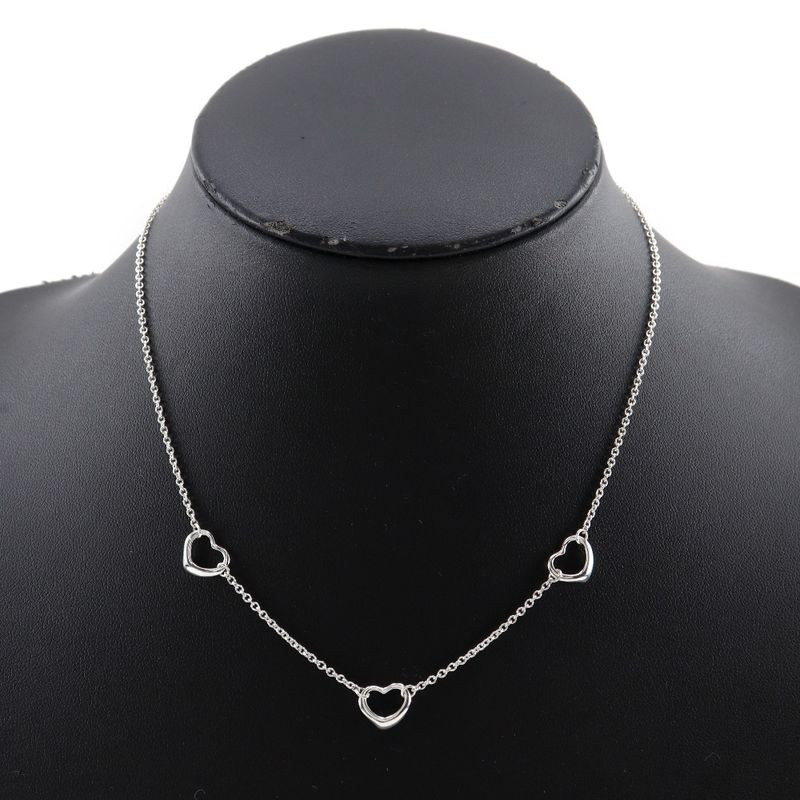 Tiffany & Co Open Heart 3P Elsa Peretti Silver 925 Ladies 3.0g Necklace