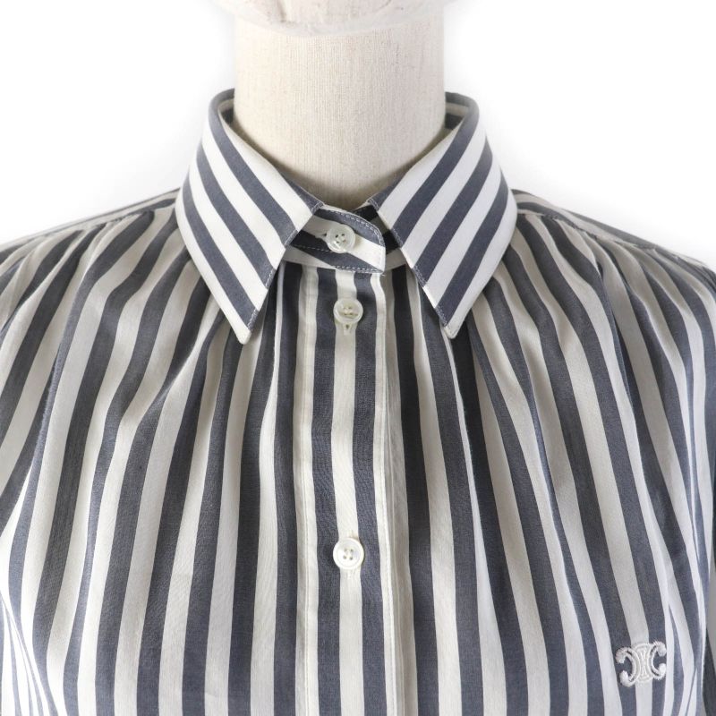 Celine 2c703637p Silk-blend Triomphe Embroidered Stripe Pullover Shirt Long