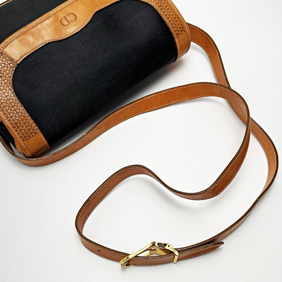 Christian Dior Shoulder Bag Black PVC×leather Women's Vintage Gold Hardware