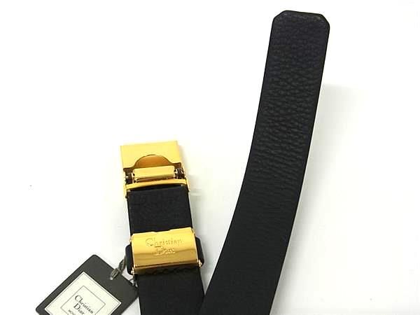 Christian Dior Leather Gold Hardware Belt Ladies Black Bp3273
