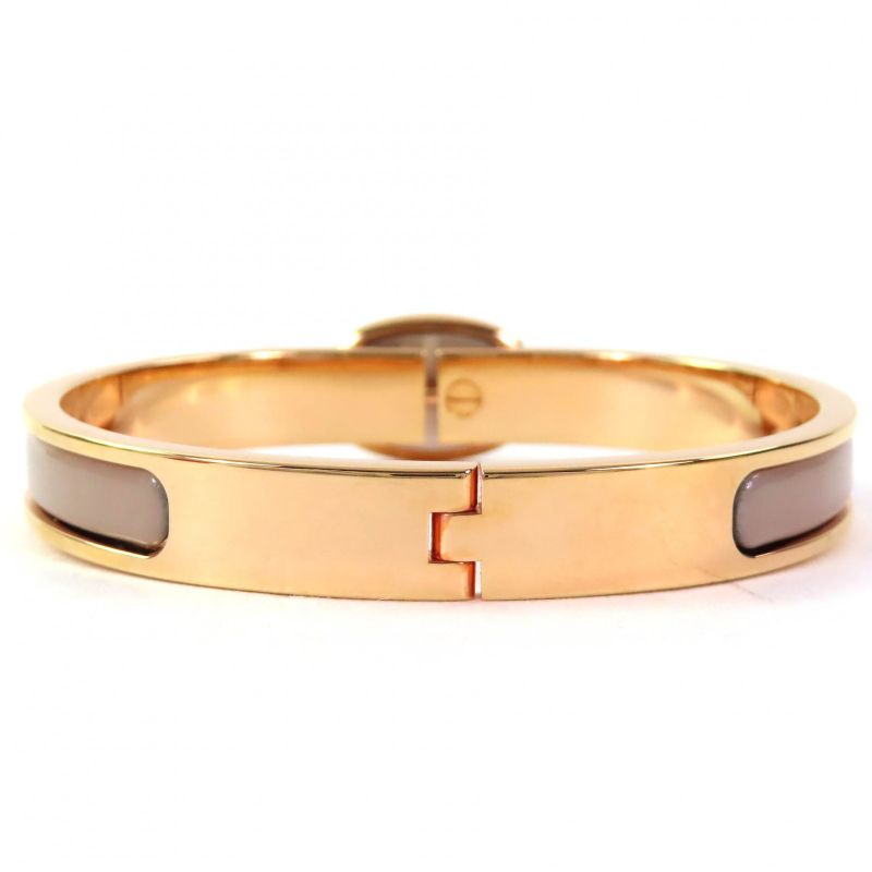 Hermes Mini Click Chaine D'ancre Enamel Rose Gold/marron Glasse Bangle Bracelet
