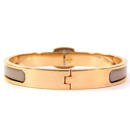Hermes Mini Click Chaine D'ancre Enamel Rose Gold/marron Glasse Bangle Bracelet
